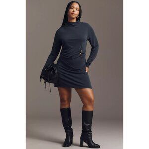 NWT Anthropologie Long-Sleeve Gathered Mini Dress Black